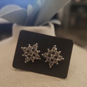 Sparkling Crystal Cluster Stud Earrings - Silver-Tone